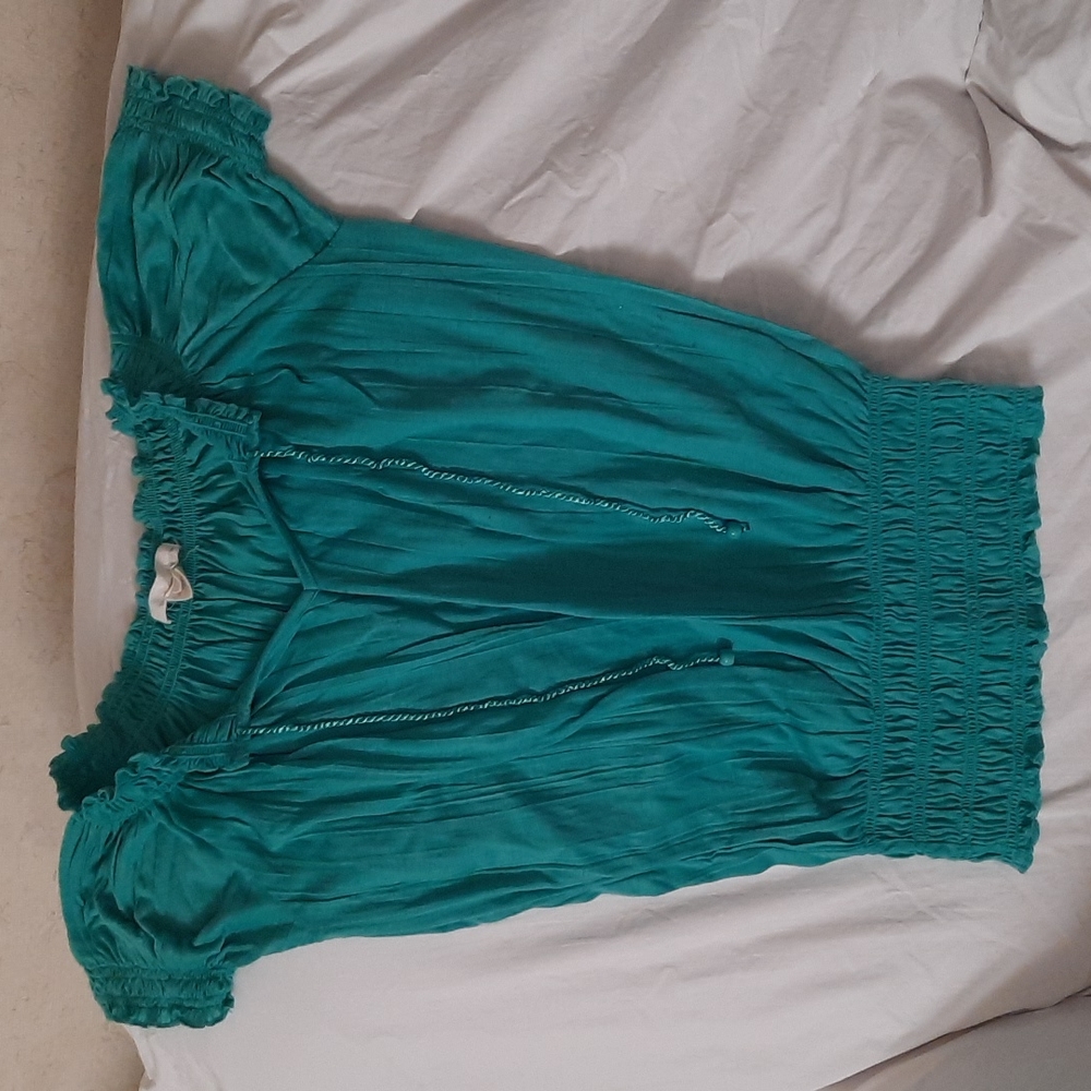 Derek Heart M Blue Green Peasant Top